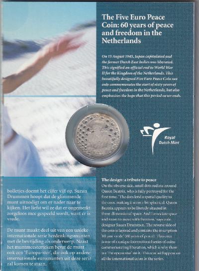 Beschrijving: 5 Euro 60 YEAR PEACE ORIGIN.PACKACE